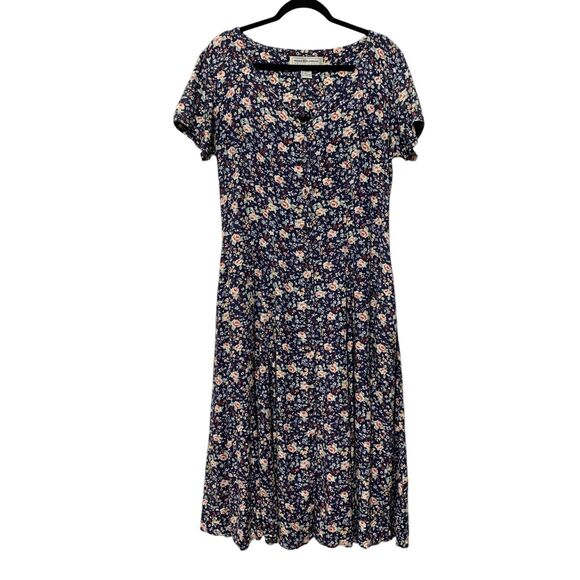 Maggie Lawrence Womens Size 14 Blue Floral Short Sleeve Button Dress - Picture 1 of 10